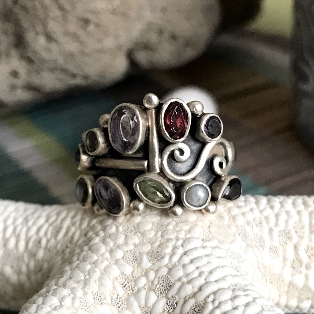 Vintage Sterling Silver Multi Stone Ring